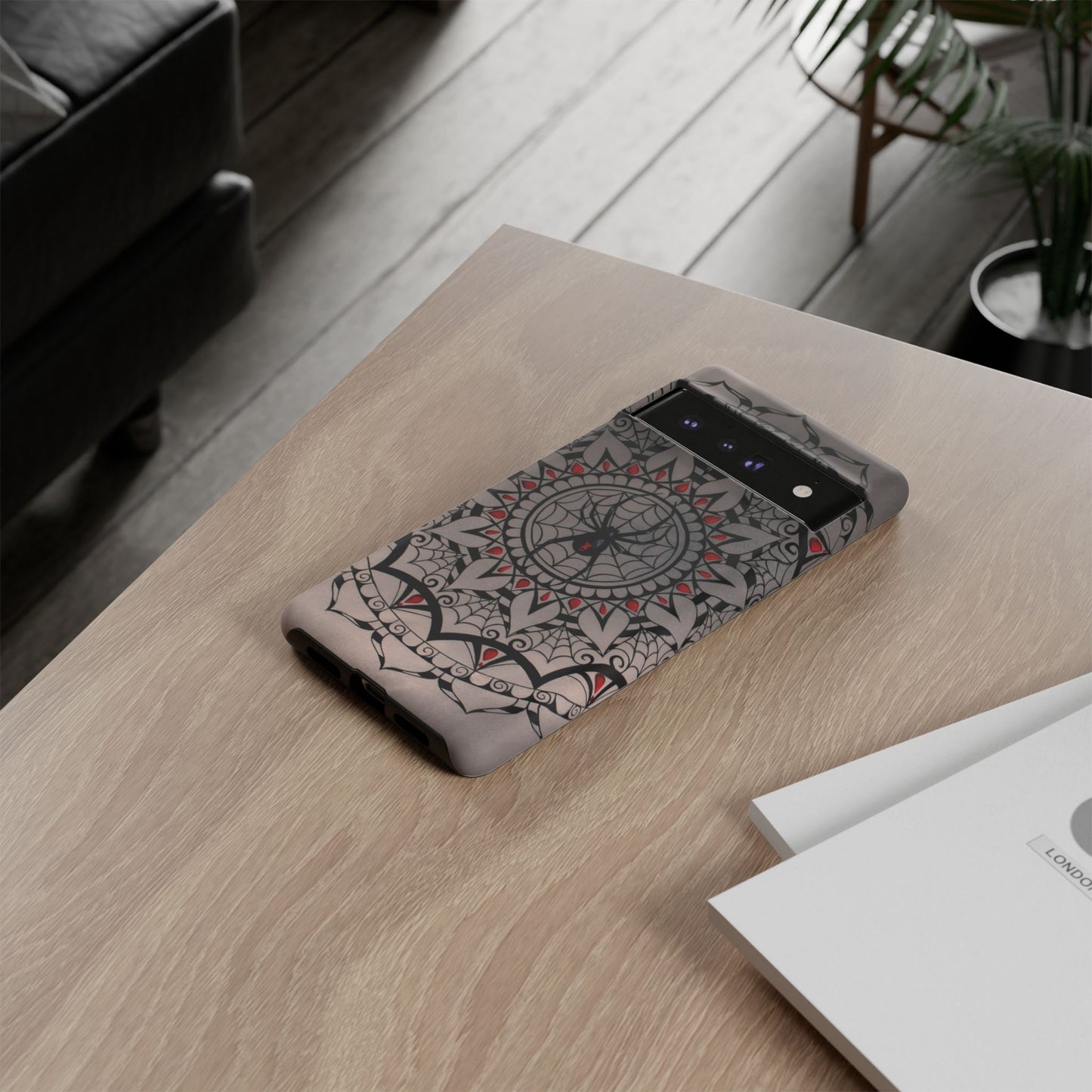 Mandala Spider Tough Phone Case - Gothic Red & Black Protective Cover