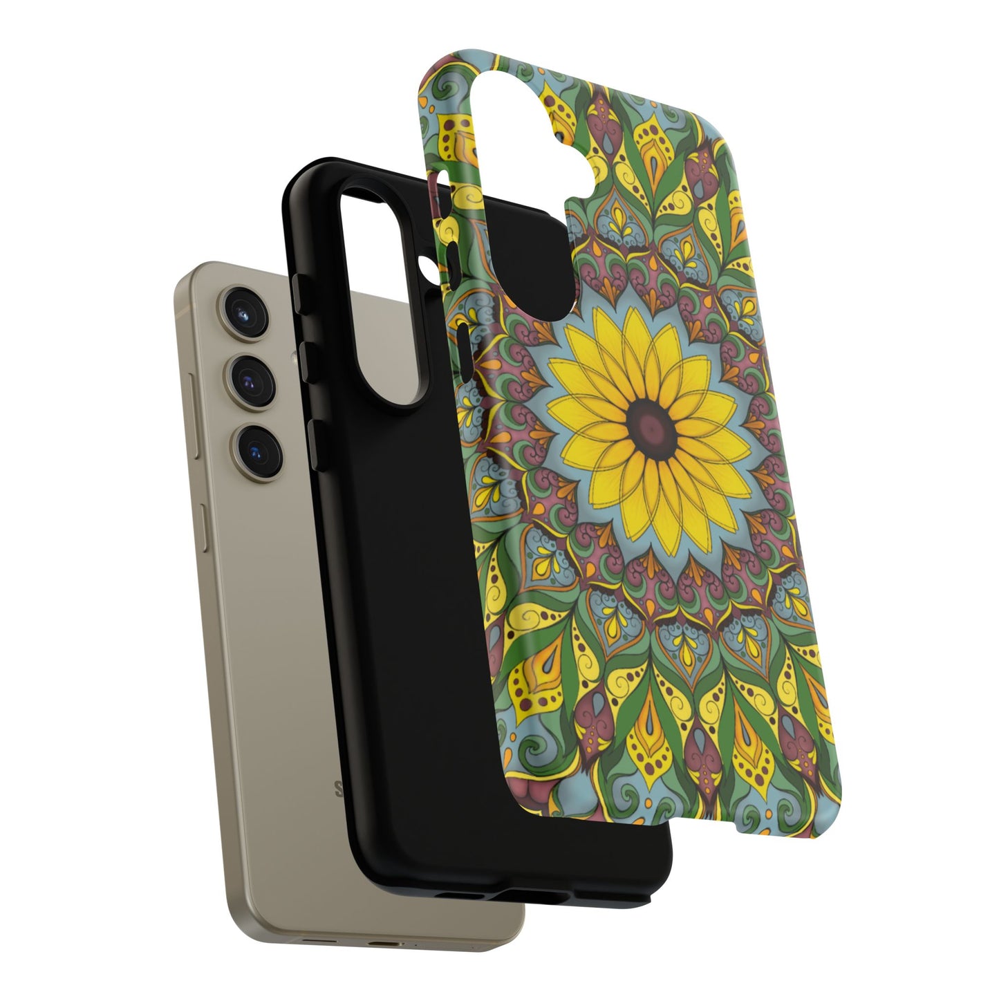 "Black Eyed Susan" Mandala Phone Case — Floral Boho Tough Case