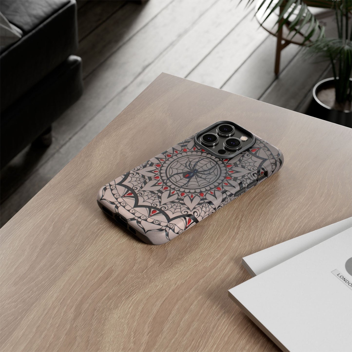 Mandala Spider Tough Phone Case - Gothic Red & Black Protective Cover