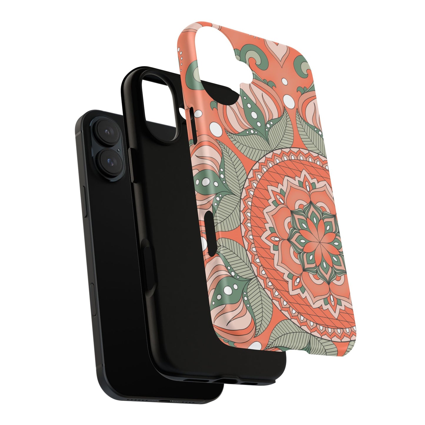 "Persimmon" Mandala Floral Phone Case — Boho Coral Green Protective Cover