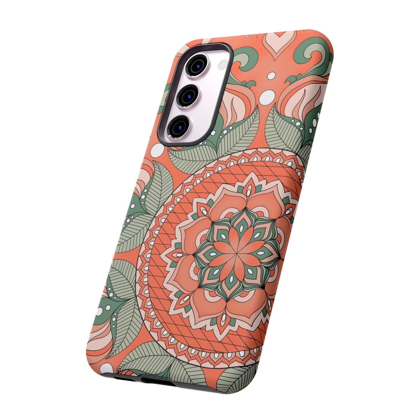 "Persimmon" Mandala Floral Phone Case — Boho Coral Green Protective Cover