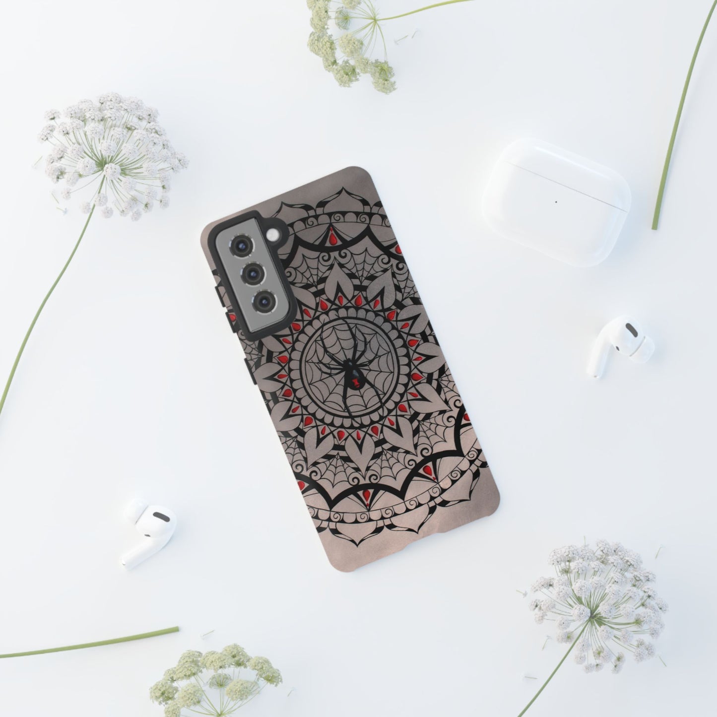 Mandala Spider Tough Phone Case - Gothic Red & Black Protective Cover