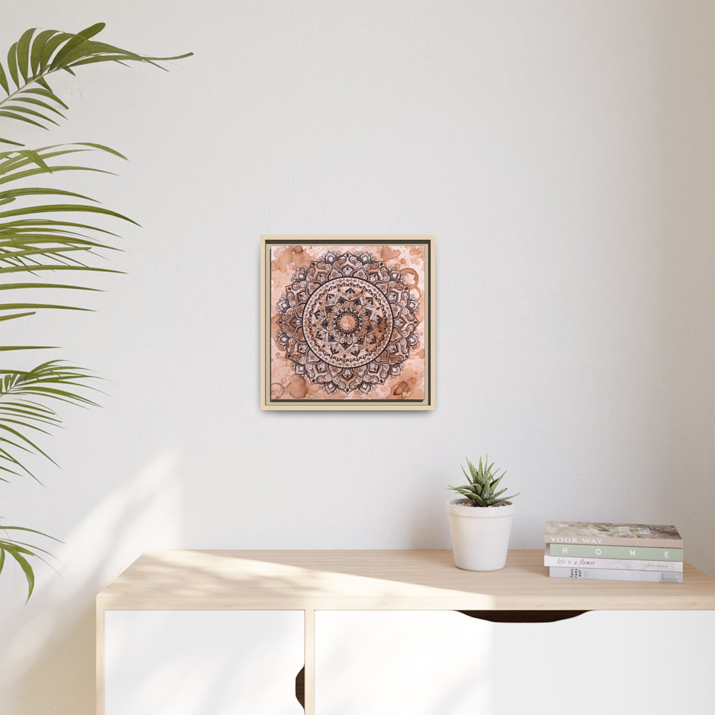 "Espresso Beans" Mandala Wall Art Canvas — Brown Watercolor Framed Print
