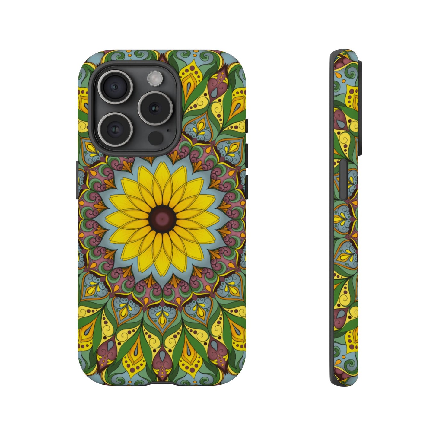 "Black Eyed Susan" Mandala Phone Case — Floral Boho Tough Case