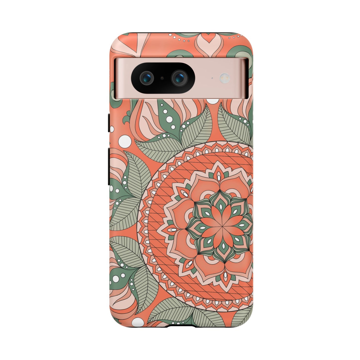 "Persimmon" Mandala Floral Phone Case — Boho Coral Green Protective Cover