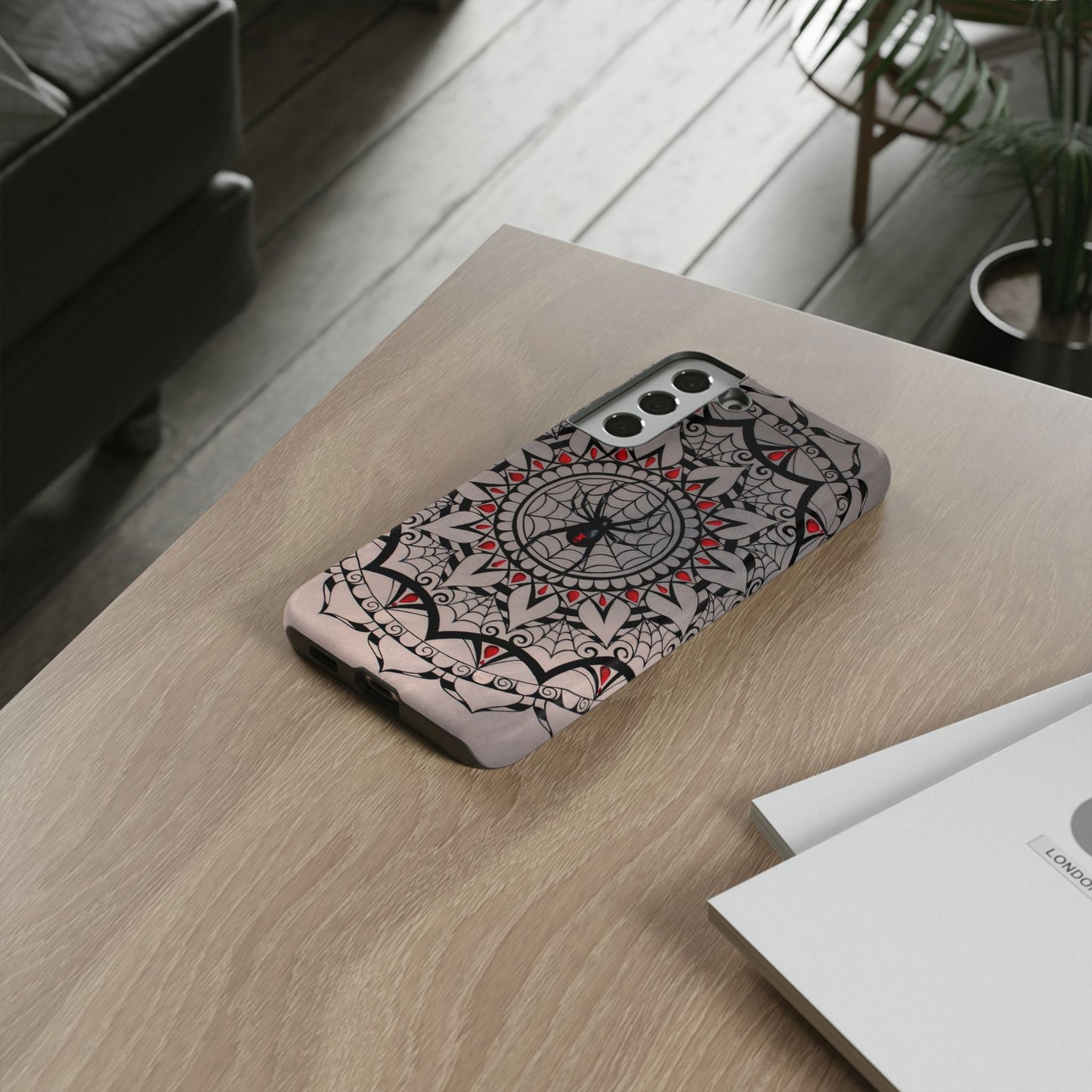 Mandala Spider Tough Phone Case - Gothic Red & Black Protective Cover