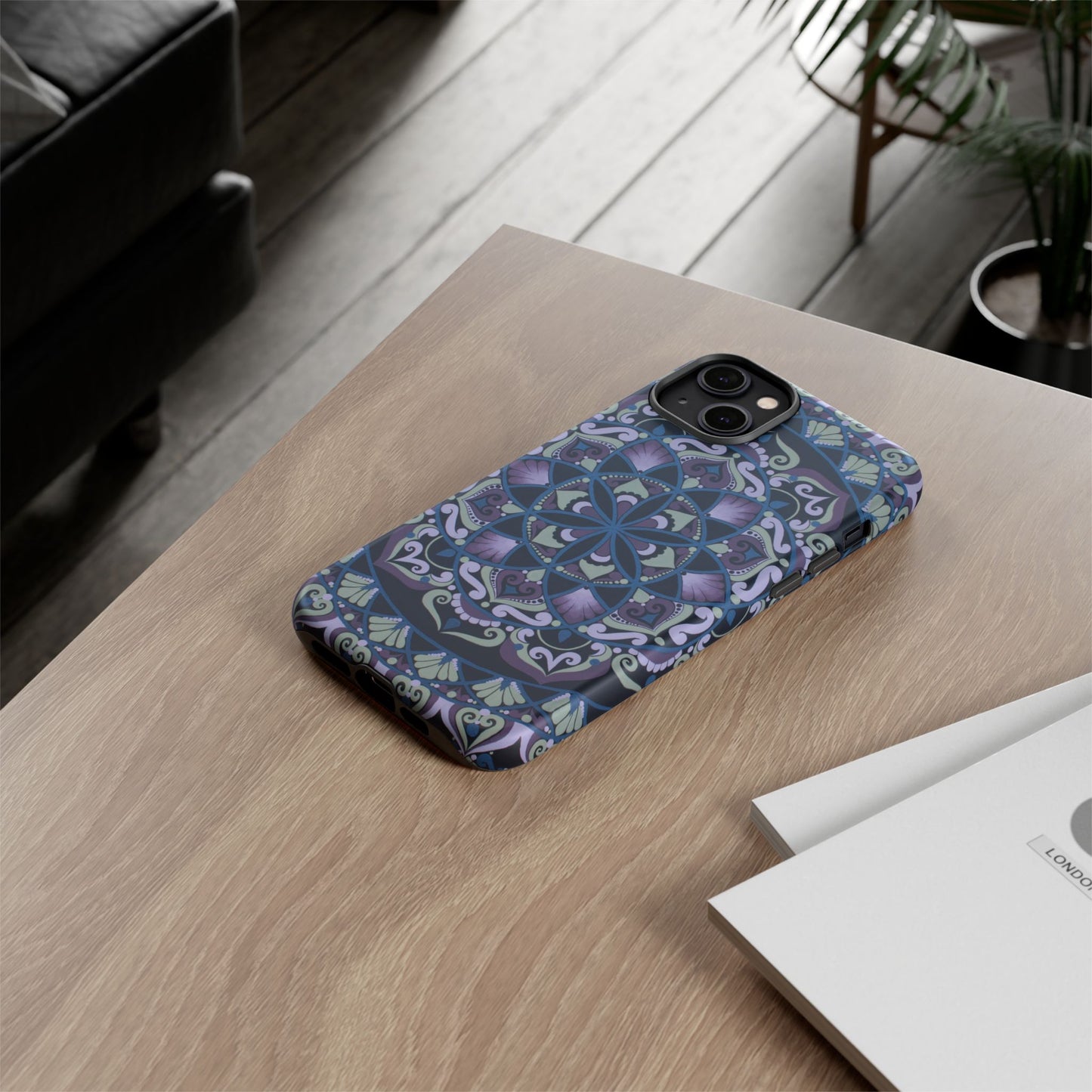 "Wisteria Bloom" Mandala Floral Tough Phone Case — Purple Blue Boho Protective Cover