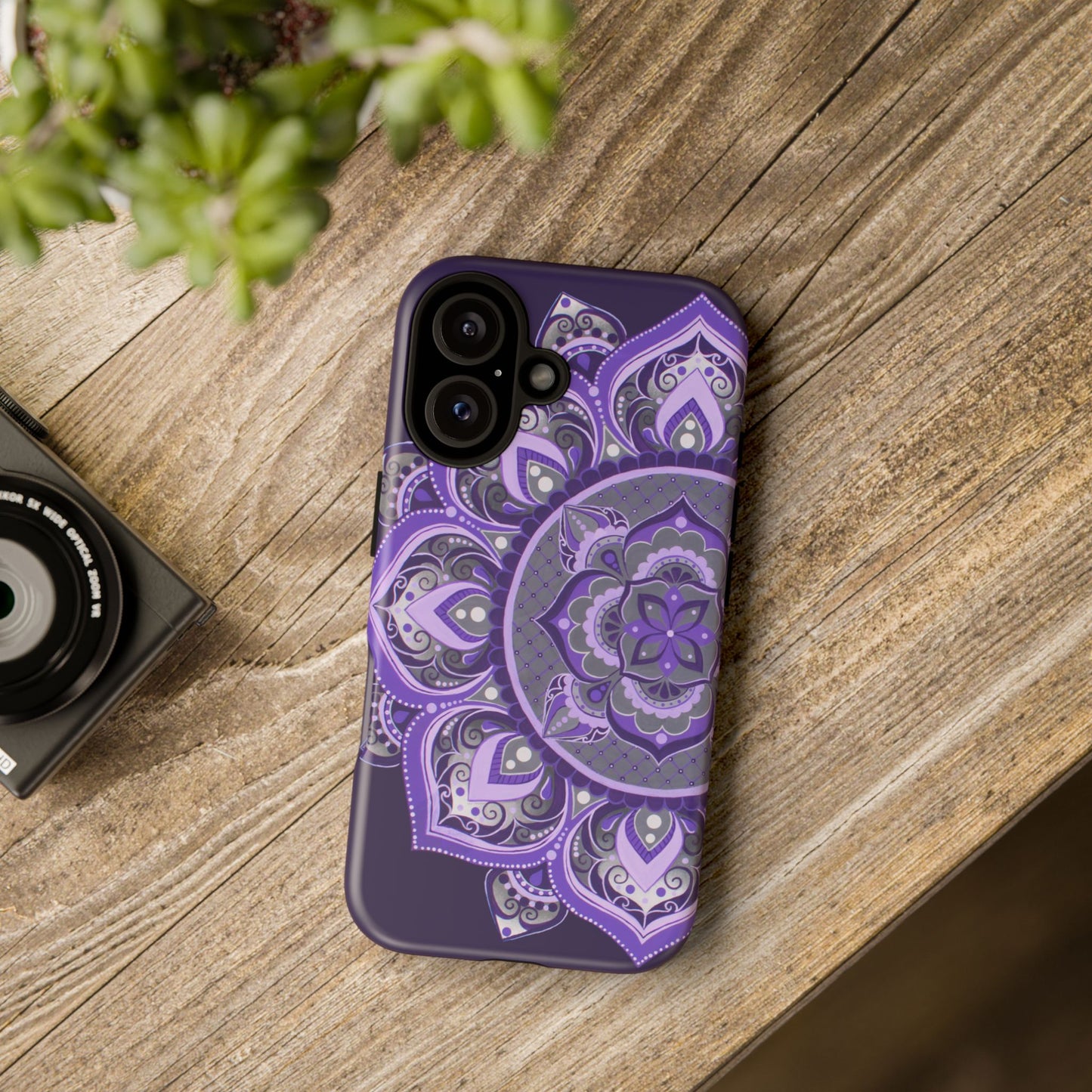 Purple Mandala Tough Phone Case — Protective Floral Boho Phone Cover