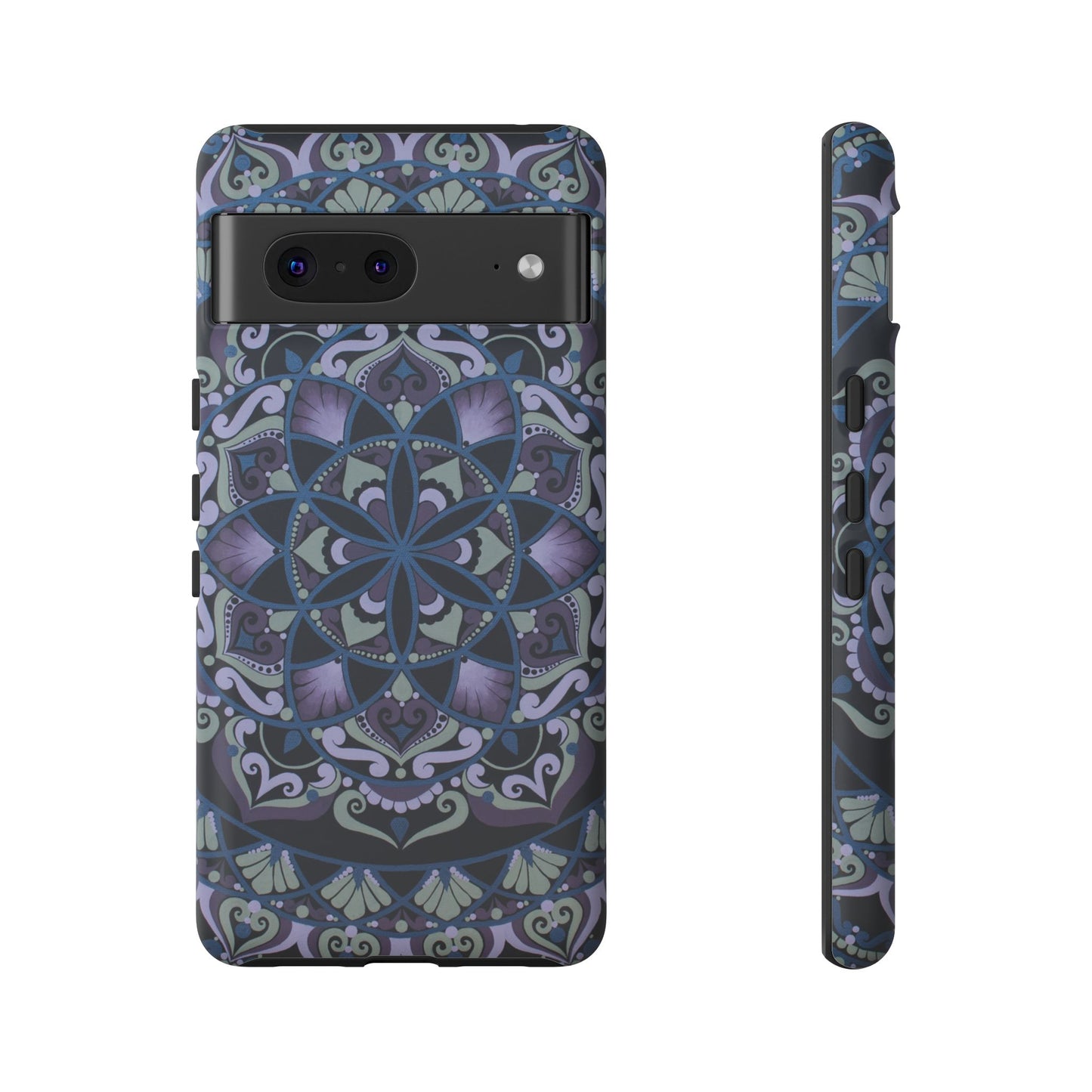 "Wisteria Bloom" Mandala Floral Tough Phone Case — Purple Blue Boho Protective Cover