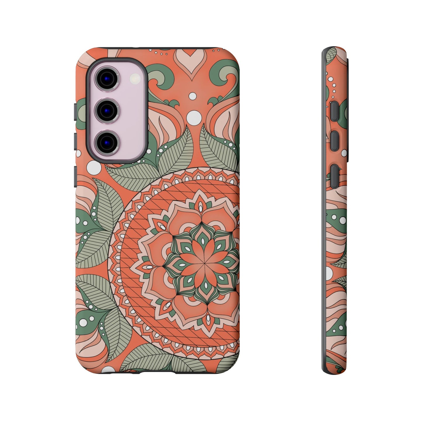 "Persimmon" Mandala Floral Phone Case — Boho Coral Green Protective Cover