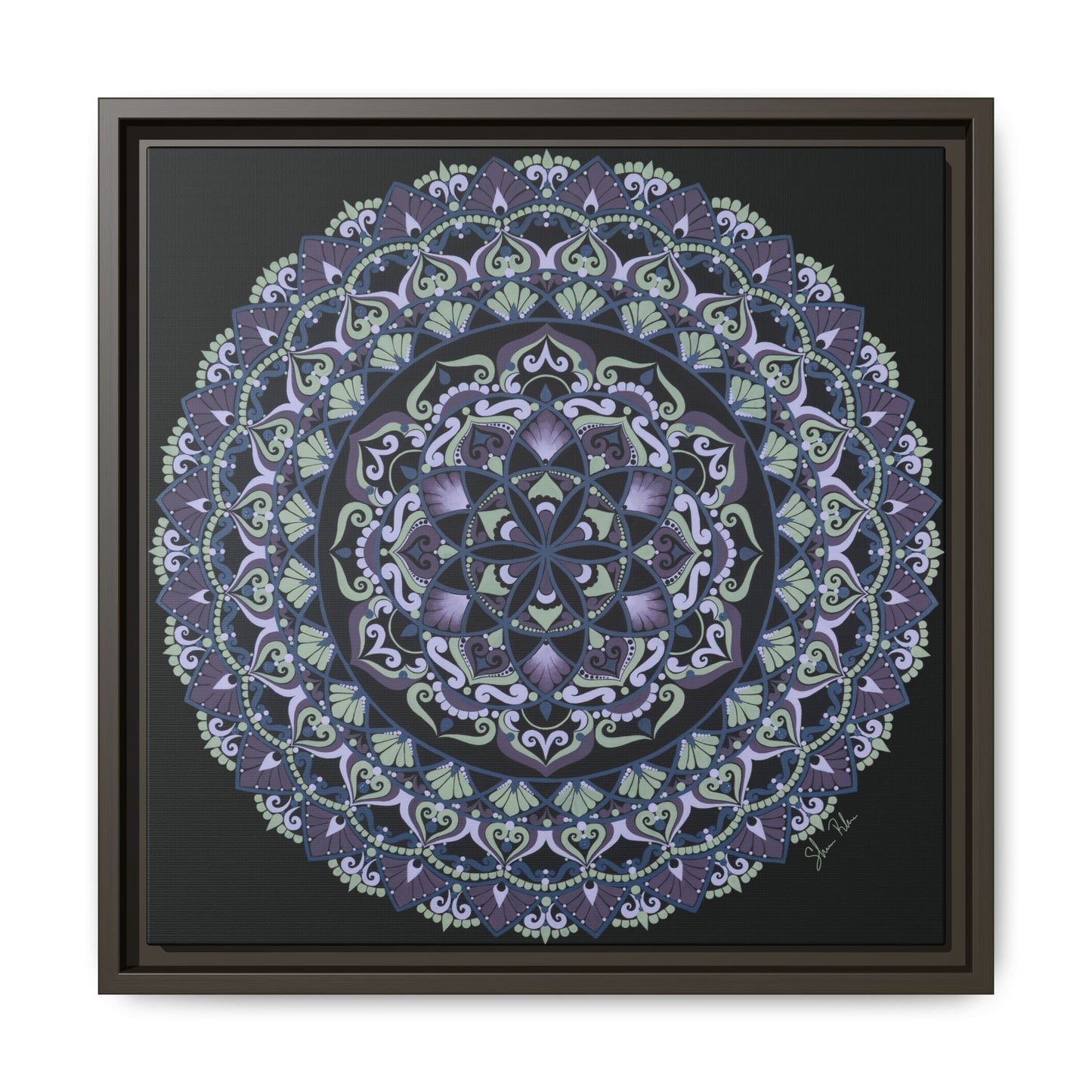 Framed "Wisteria Bloom" Mandala Wall Art — Purple Floral Geometric Canvas