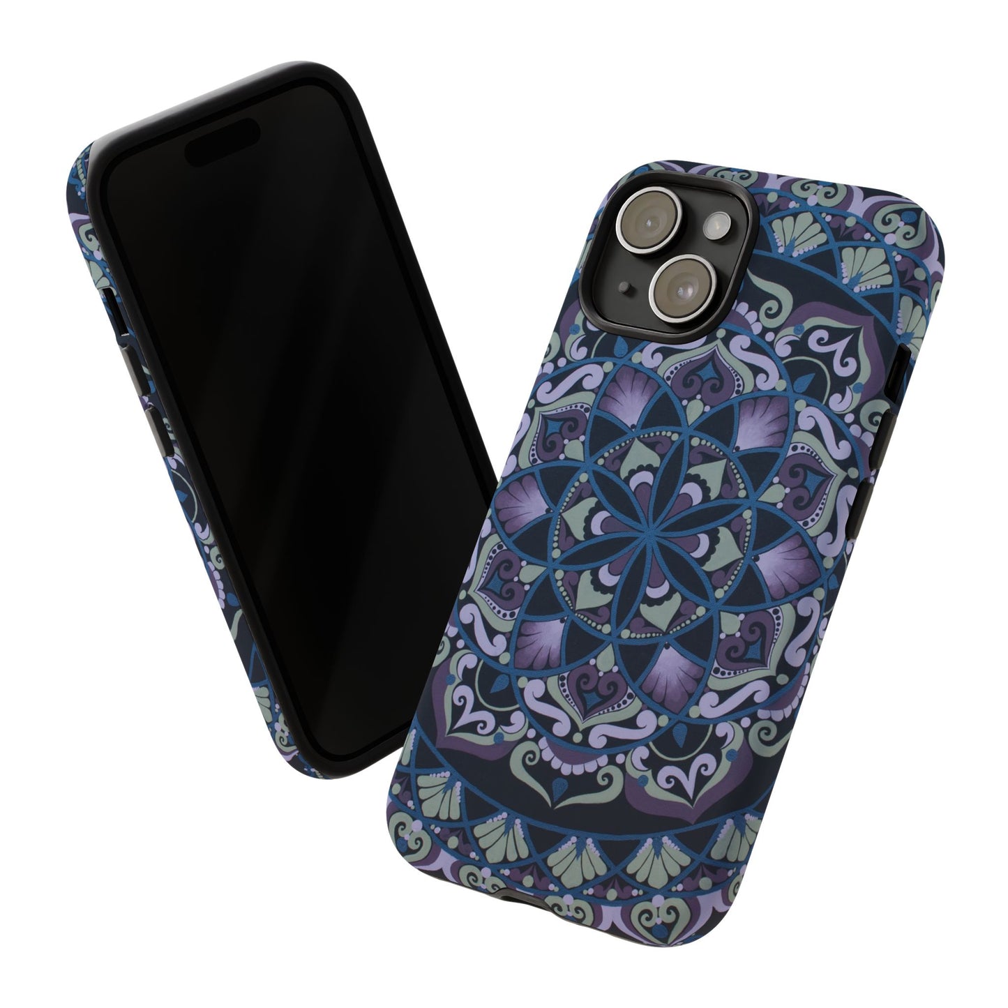 "Wisteria Bloom" Mandala Floral Tough Phone Case — Purple Blue Boho Protective Cover