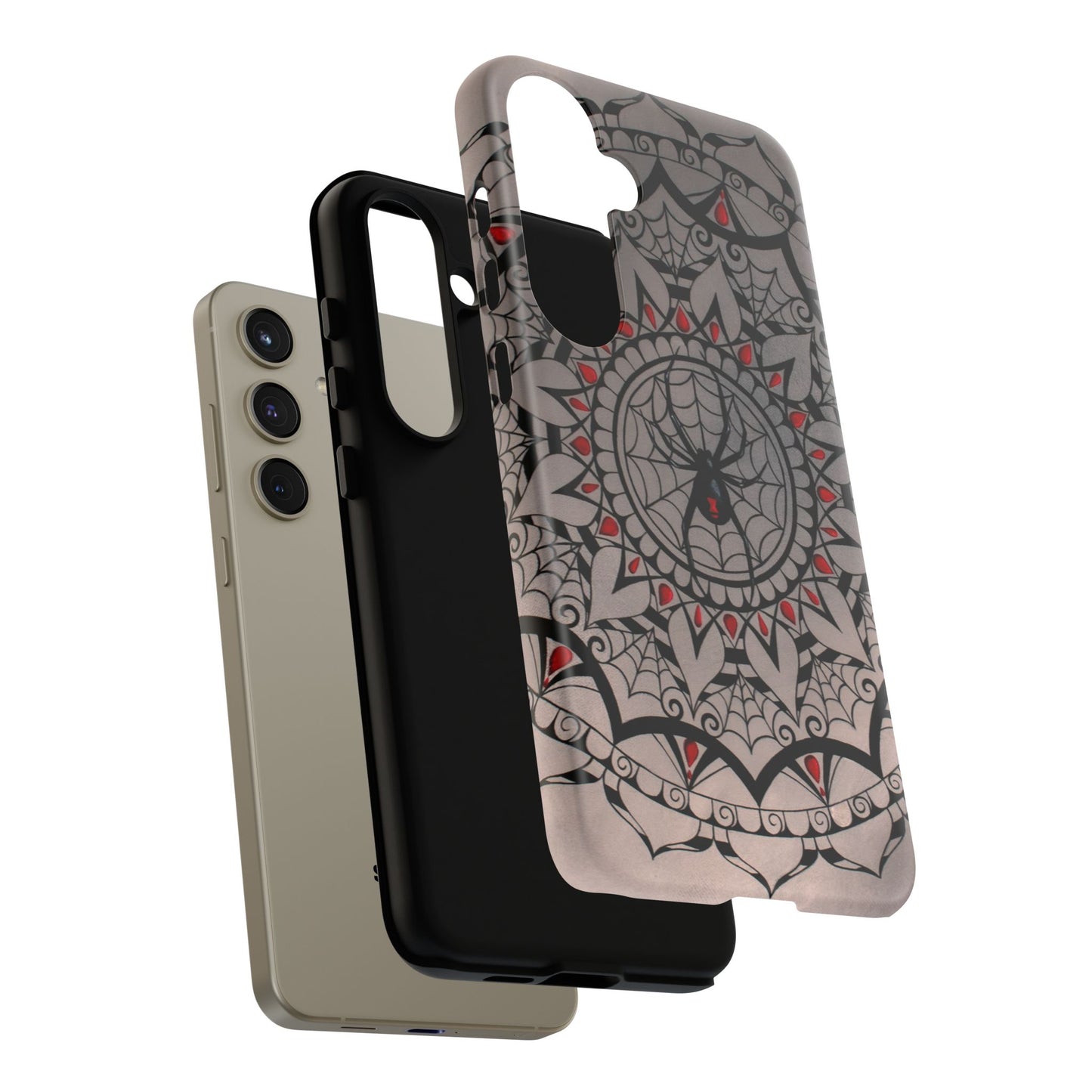 Mandala Spider Tough Phone Case - Gothic Red & Black Protective Cover