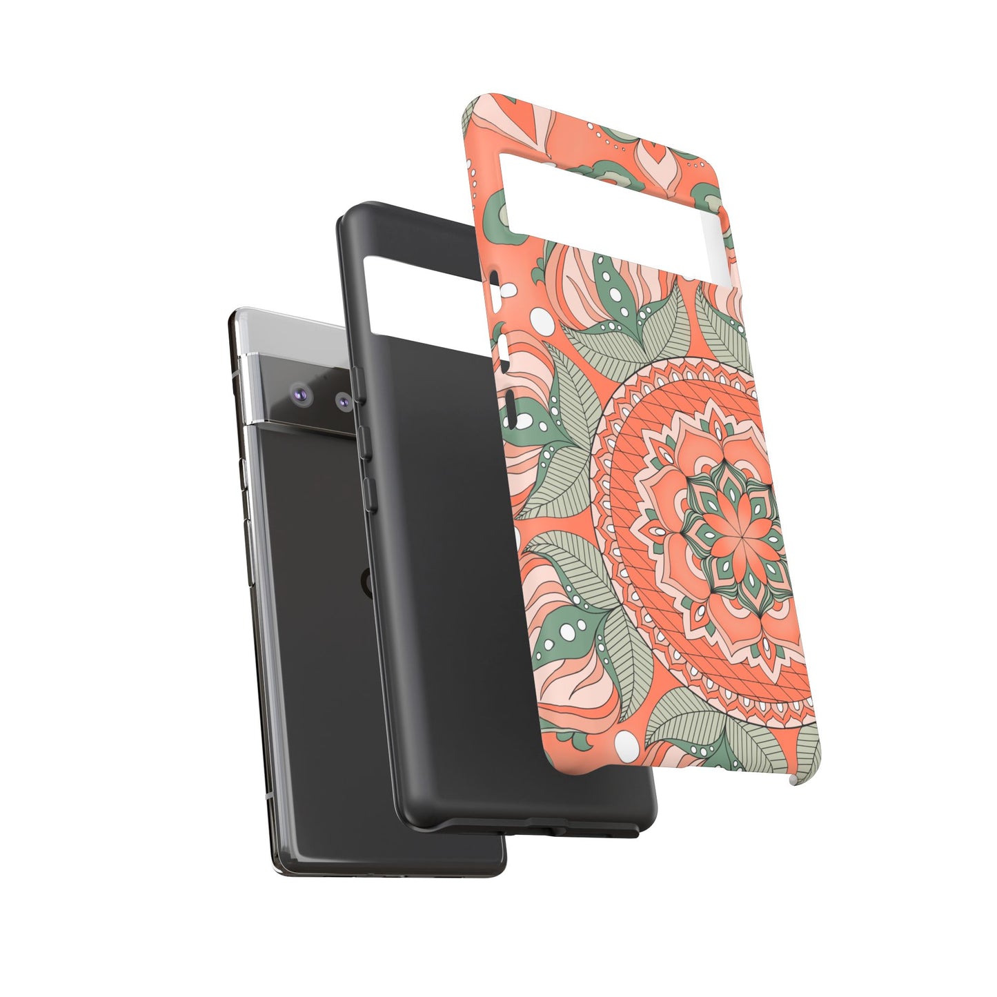 "Persimmon" Mandala Floral Phone Case — Boho Coral Green Protective Cover