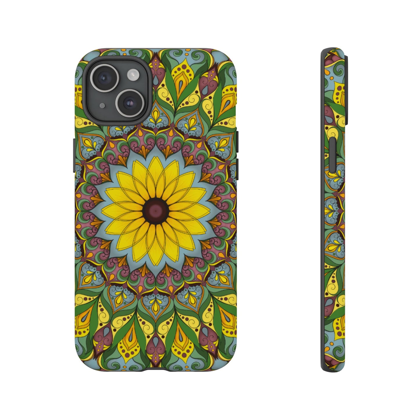 "Black Eyed Susan" Mandala Phone Case — Floral Boho Tough Case