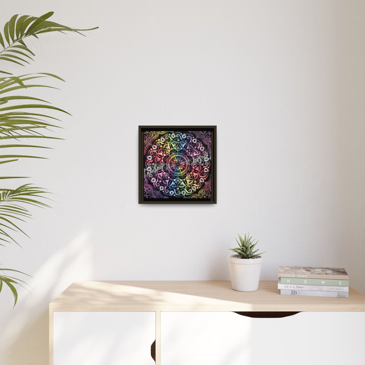 Rainbow Mandala Framed Canvas Art — Psychedelic Boho Wall Decor
