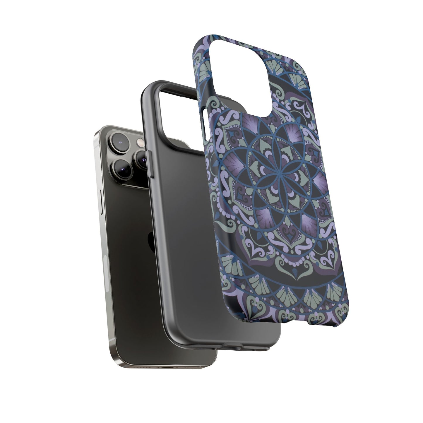 "Wisteria Bloom" Mandala Floral Tough Phone Case — Purple Blue Boho Protective Cover