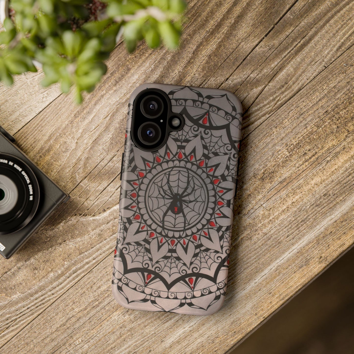 Mandala Spider Tough Phone Case - Gothic Red & Black Protective Cover
