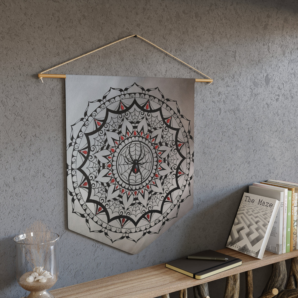 Mandala Spider Wall Pennant — Black & Red
