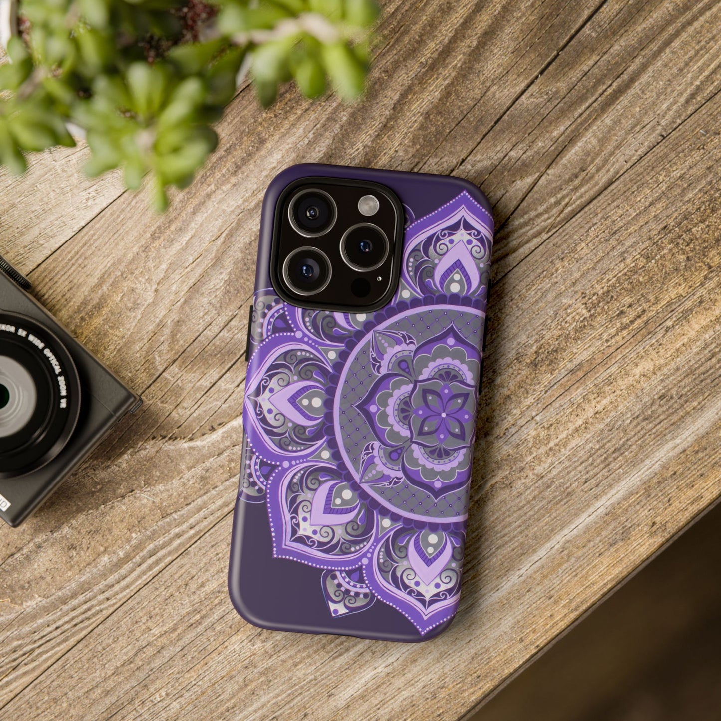 Purple Mandala Tough Phone Case — Protective Floral Boho Phone Cover