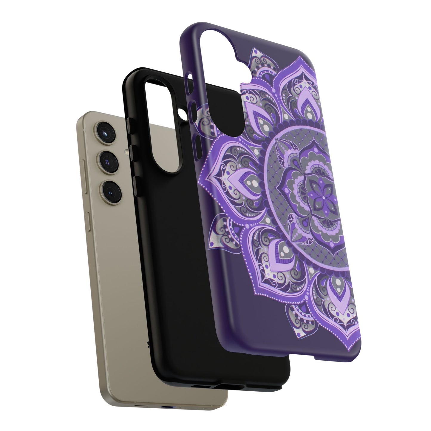 Purple Mandala Tough Phone Case — Protective Floral Boho Phone Cover
