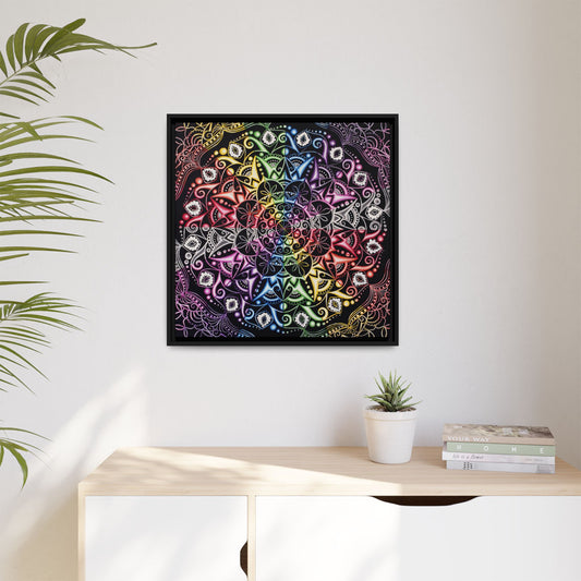 Rainbow Mandala Framed Canvas Art — Psychedelic Boho Wall Decor