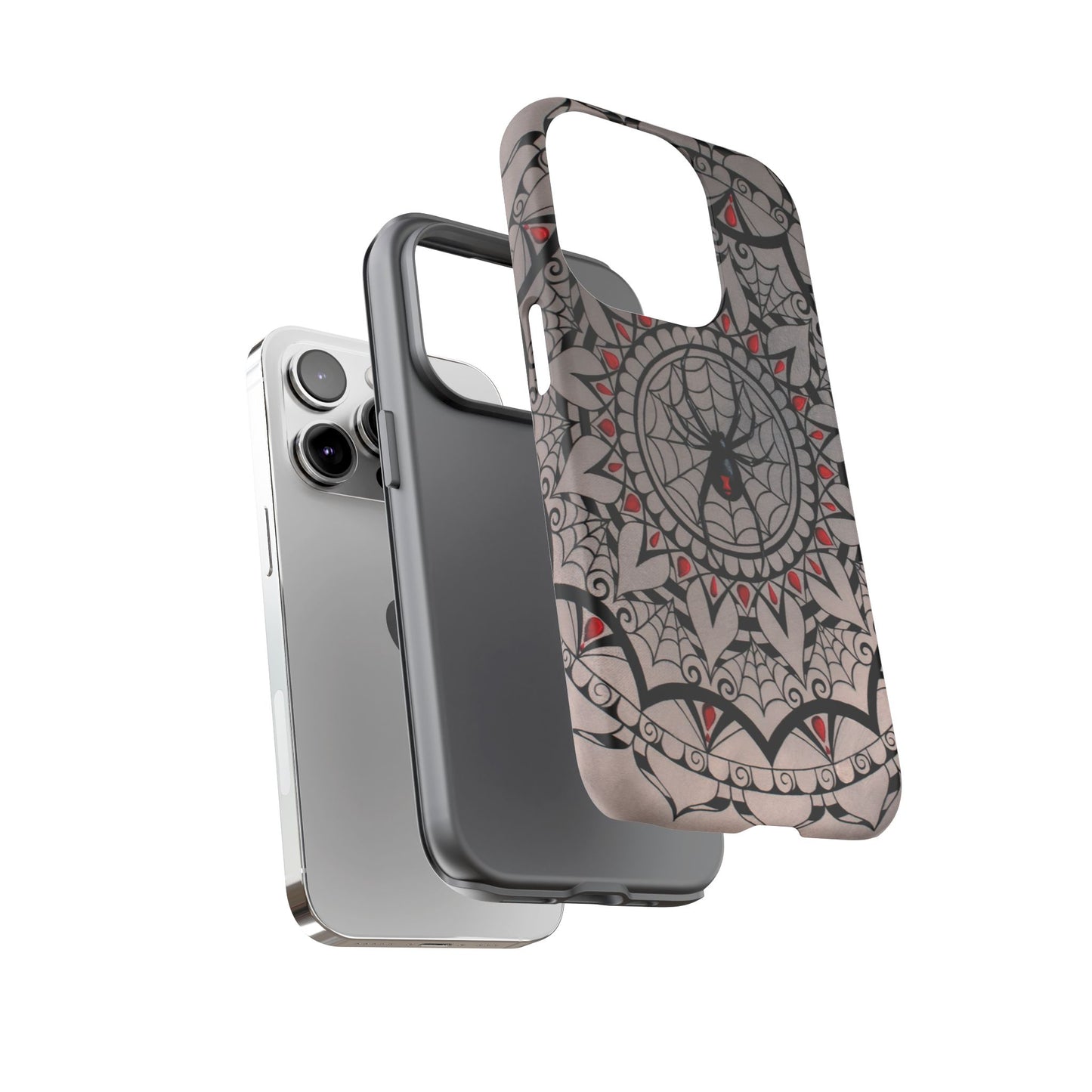 Mandala Spider Tough Phone Case - Gothic Red & Black Protective Cover