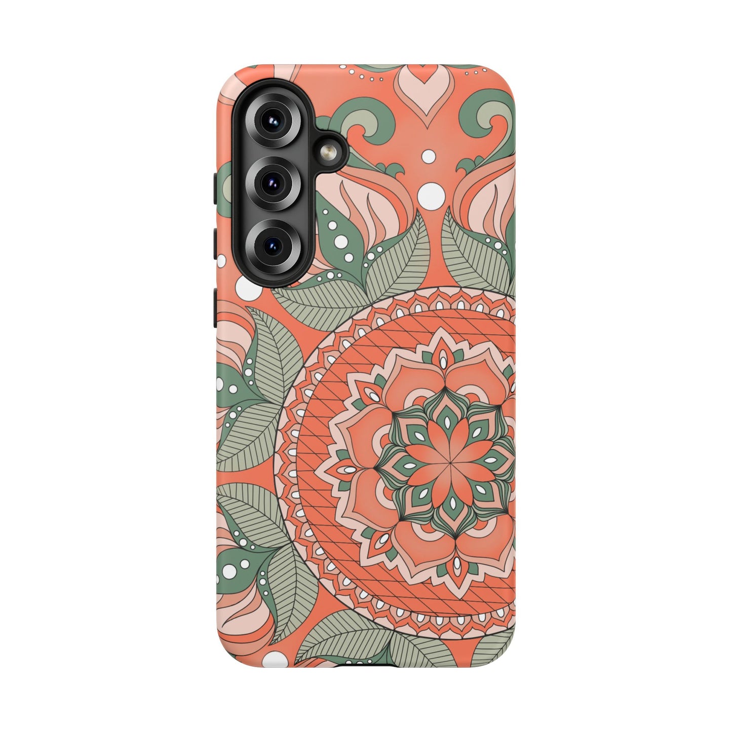 "Persimmon" Mandala Floral Phone Case — Boho Coral Green Protective Cover