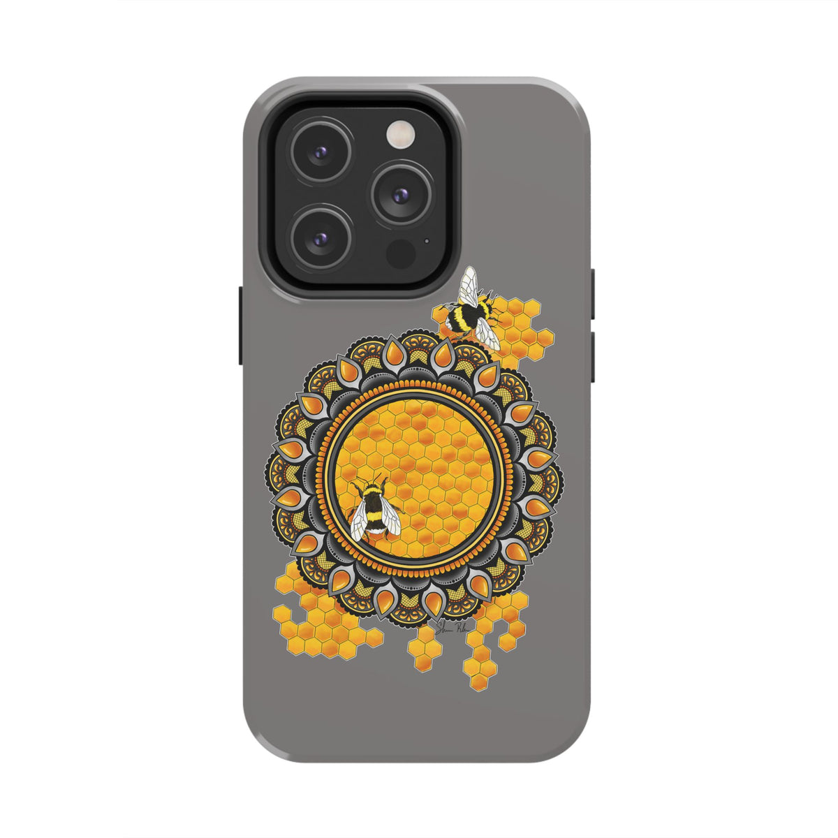 Bee Honeycomb Mandala Tough Phone Case — Artisan Honey Bees Protective Cover