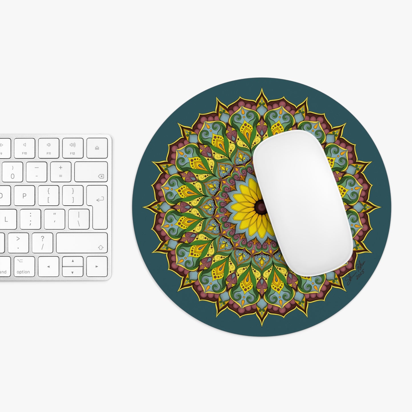 Black-eyed Susan Mandala Mouse Pad — Round Floral Desk Mat for Home Office, Boho Zen Desk Accessory