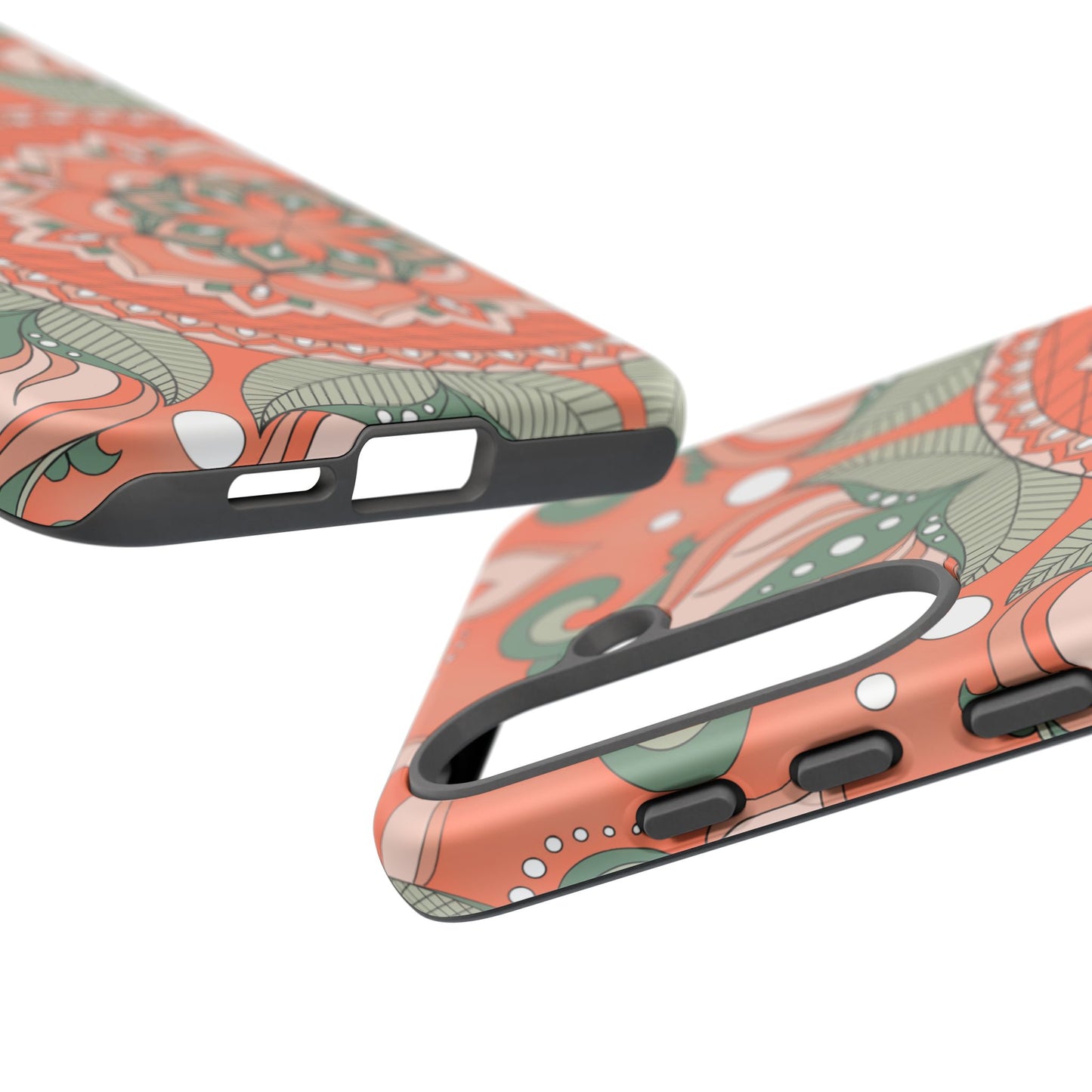 "Persimmon" Mandala Floral Phone Case — Boho Coral Green Protective Cover