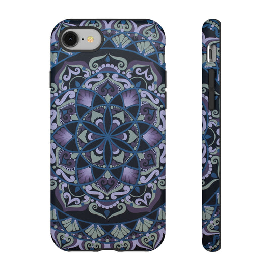 "Wisteria Bloom" Mandala Floral Tough Phone Case — Purple Blue Boho Protective Cover