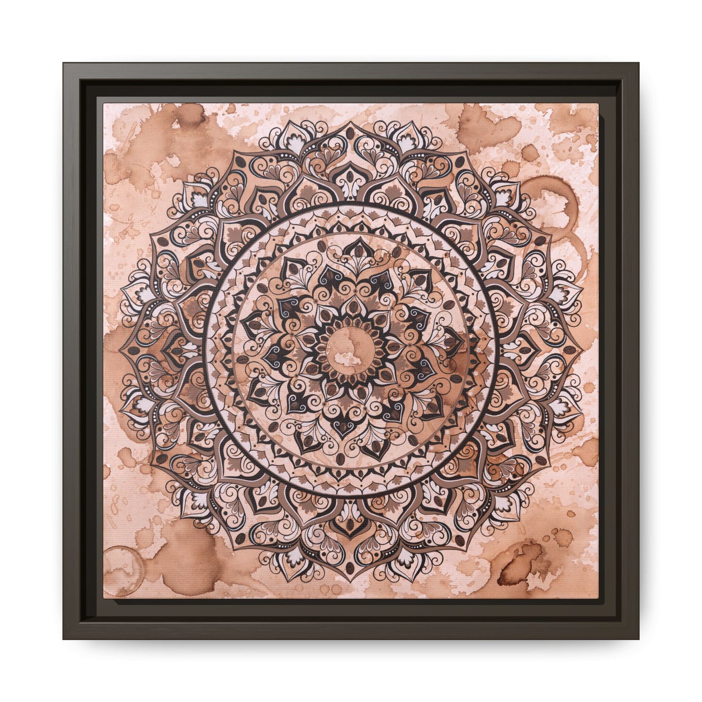 "Espresso Beans" Mandala Wall Art Canvas — Brown Watercolor Framed Print