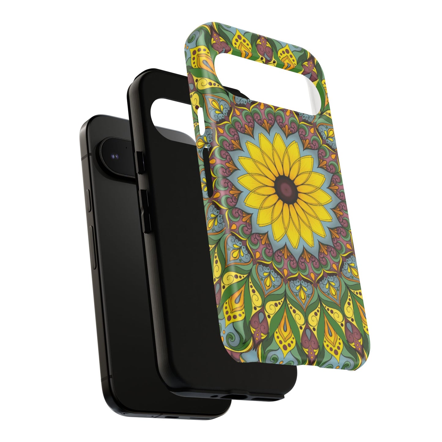 "Black Eyed Susan" Mandala Phone Case — Floral Boho Tough Case