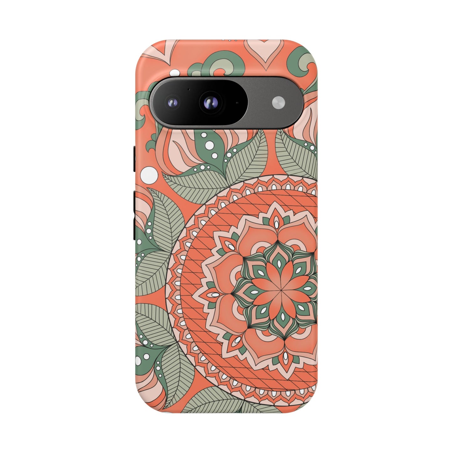 "Persimmon" Mandala Floral Phone Case — Boho Coral Green Protective Cover