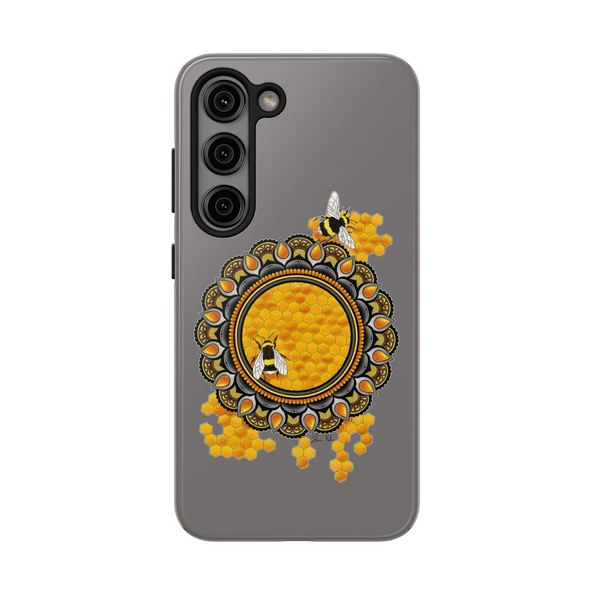 Bee Honeycomb Mandala Tough Phone Case — Artisan Honey Bees Protective Cover
