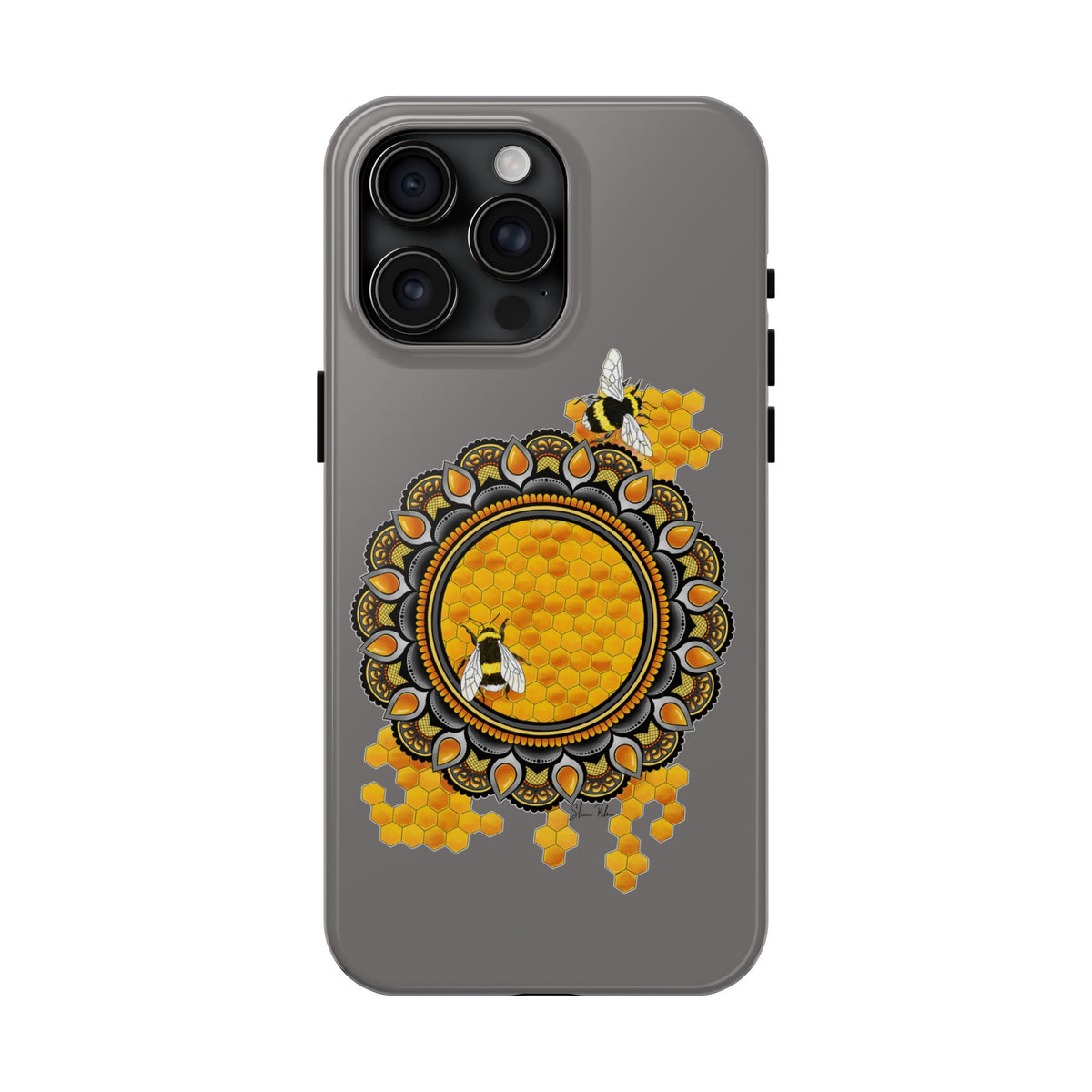Bee Honeycomb Mandala Tough Phone Case — Artisan Honey Bees Protective Cover