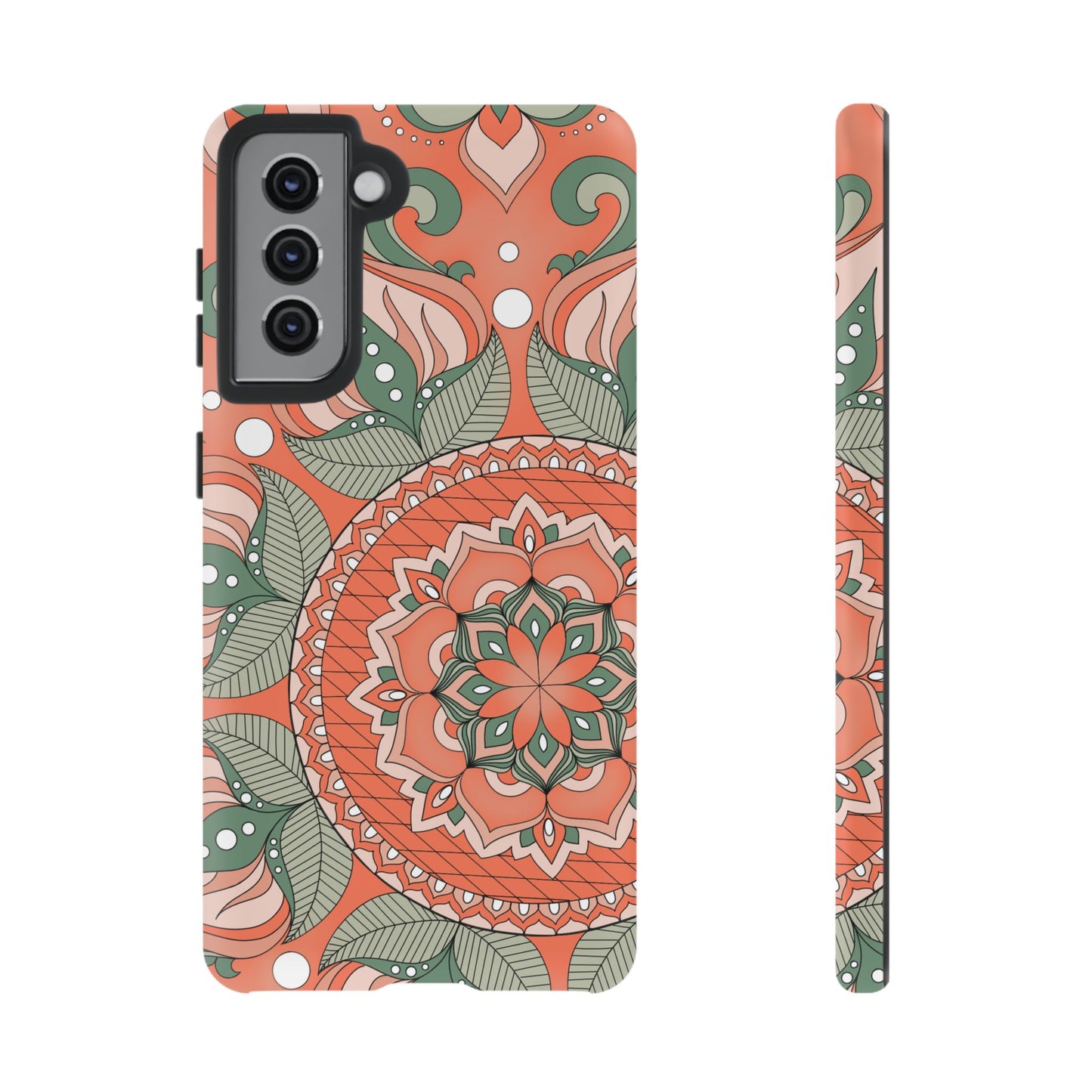 "Persimmon" Mandala Floral Phone Case — Boho Coral Green Protective Cover