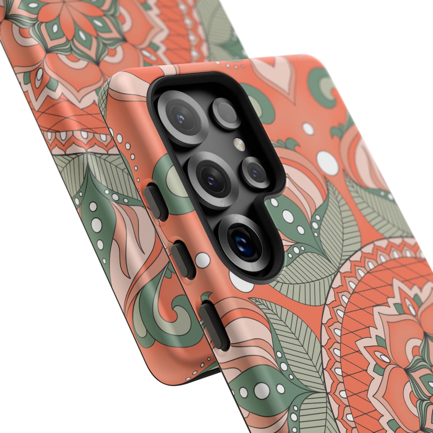 "Persimmon" Mandala Floral Phone Case — Boho Coral Green Protective Cover