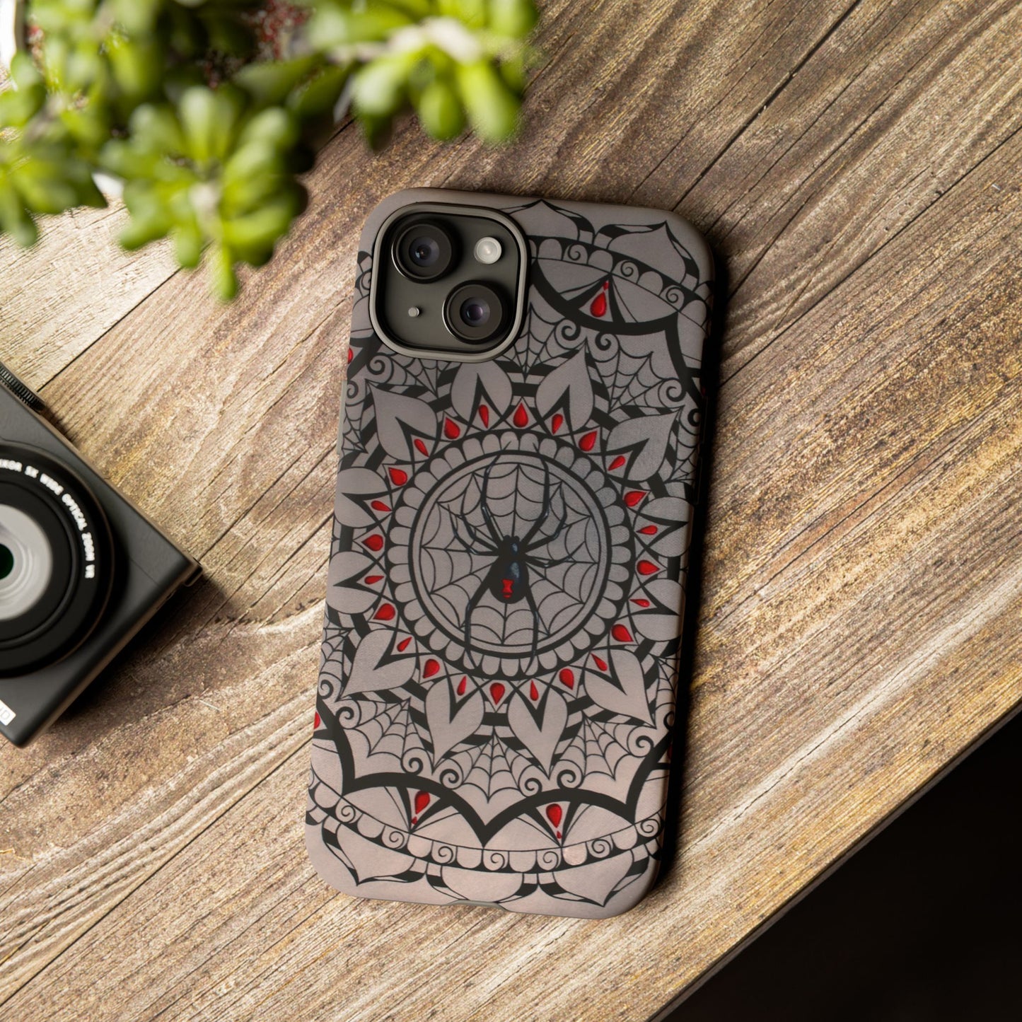 Mandala Spider Tough Phone Case - Gothic Red & Black Protective Cover