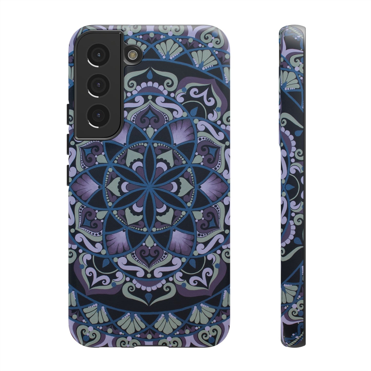 "Wisteria Bloom" Mandala Floral Tough Phone Case — Purple Blue Boho Protective Cover