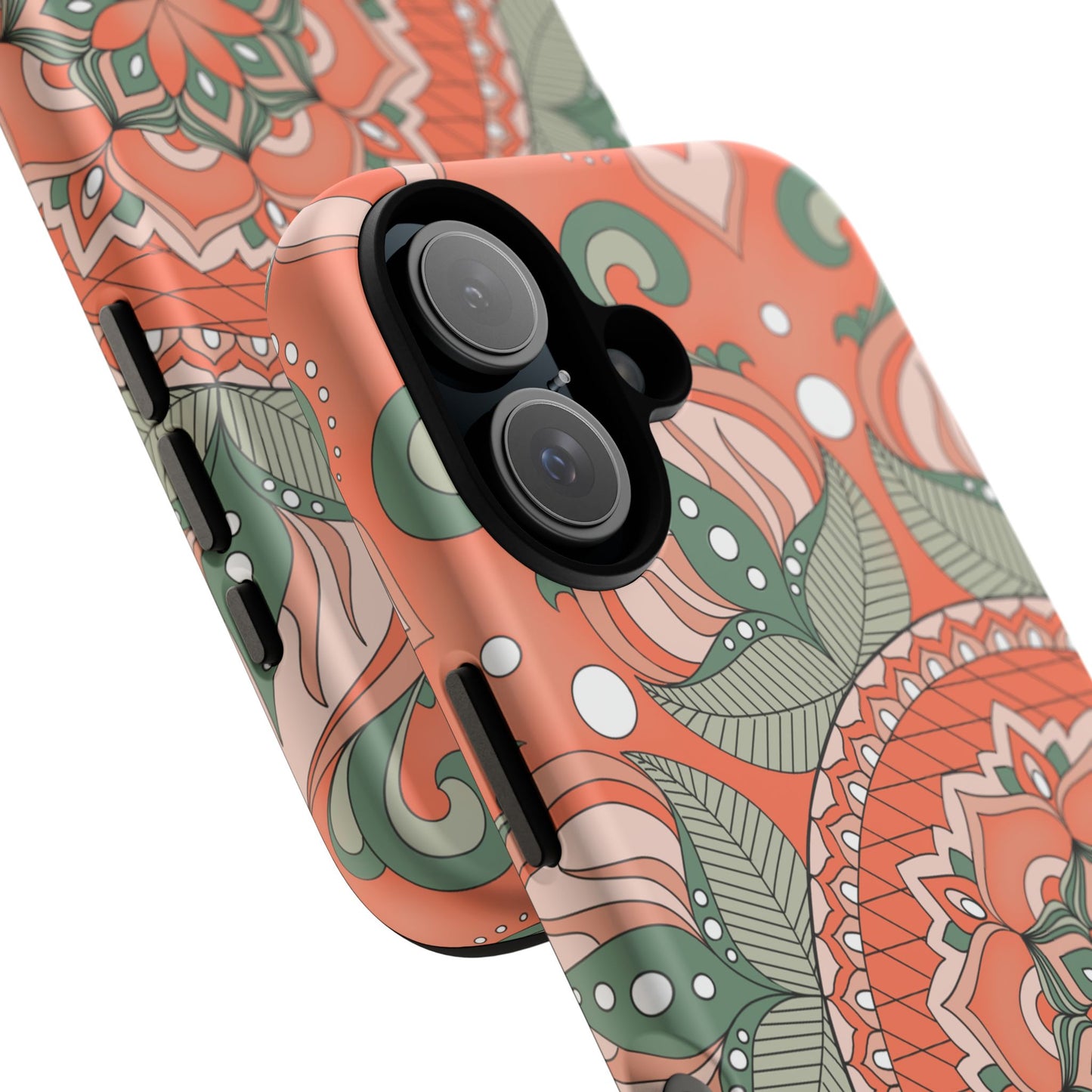 "Persimmon" Mandala Floral Phone Case — Boho Coral Green Protective Cover