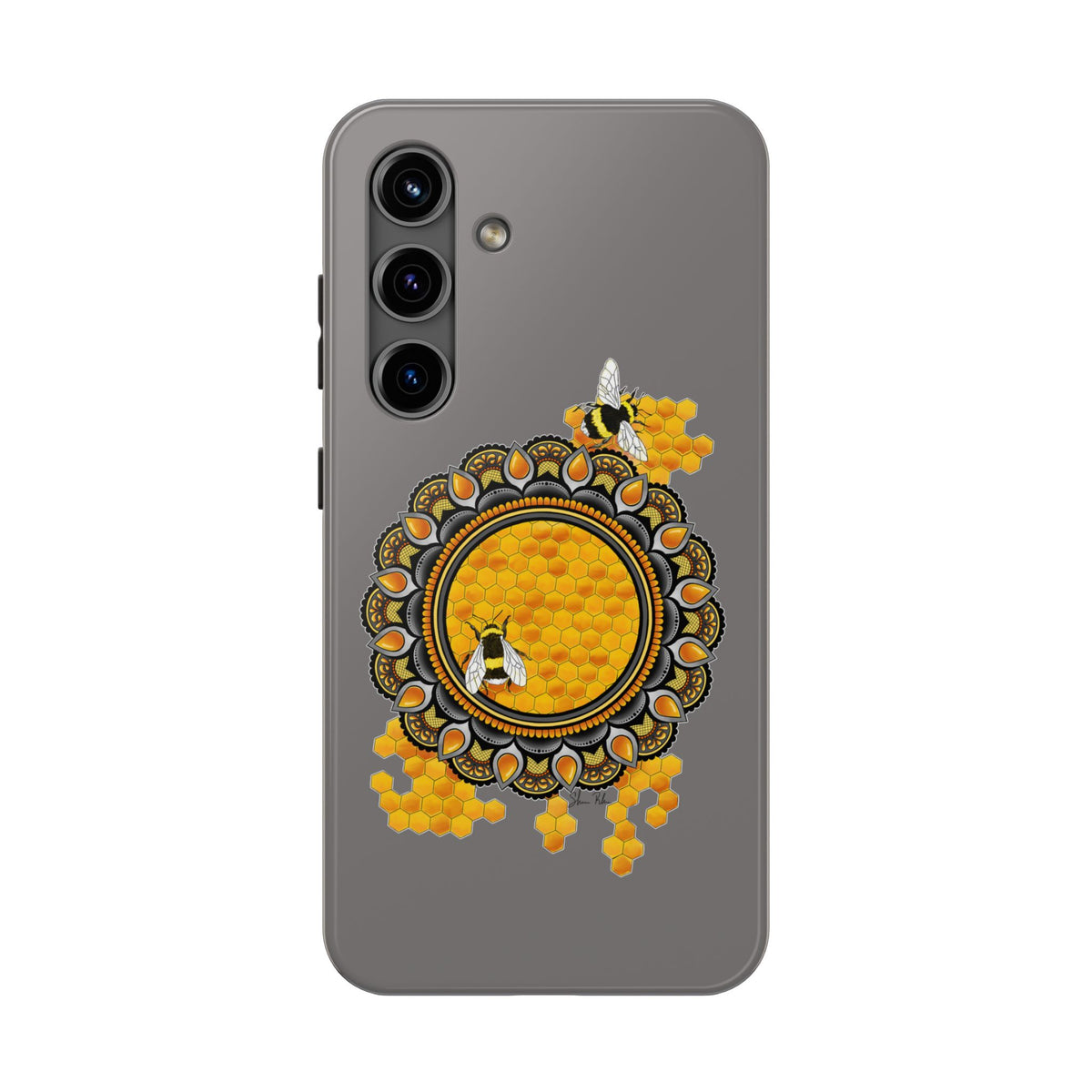 Bee Honeycomb Mandala Tough Phone Case — Artisan Honey Bees Protective Cover