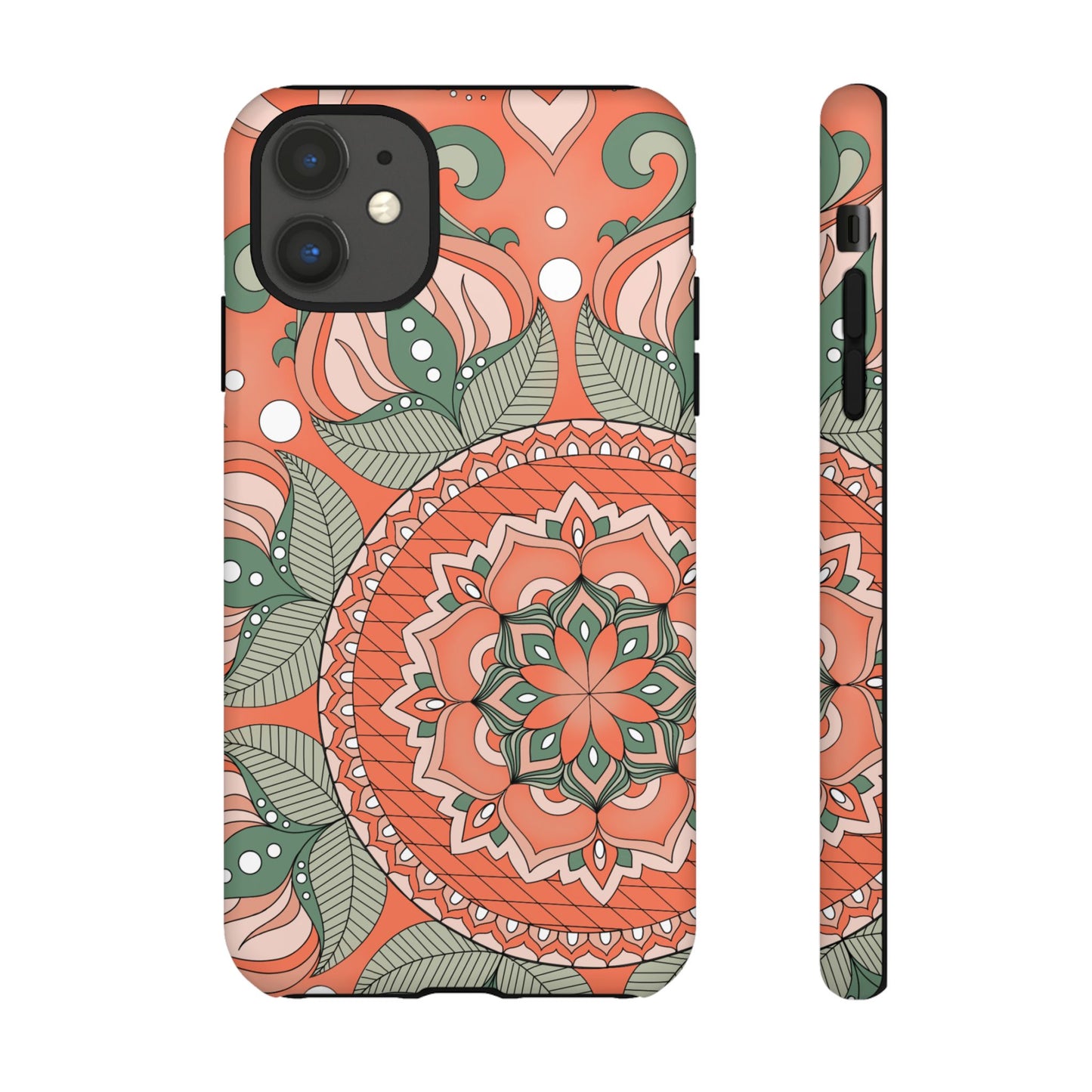 "Persimmon" Mandala Floral Phone Case — Boho Coral Green Protective Cover