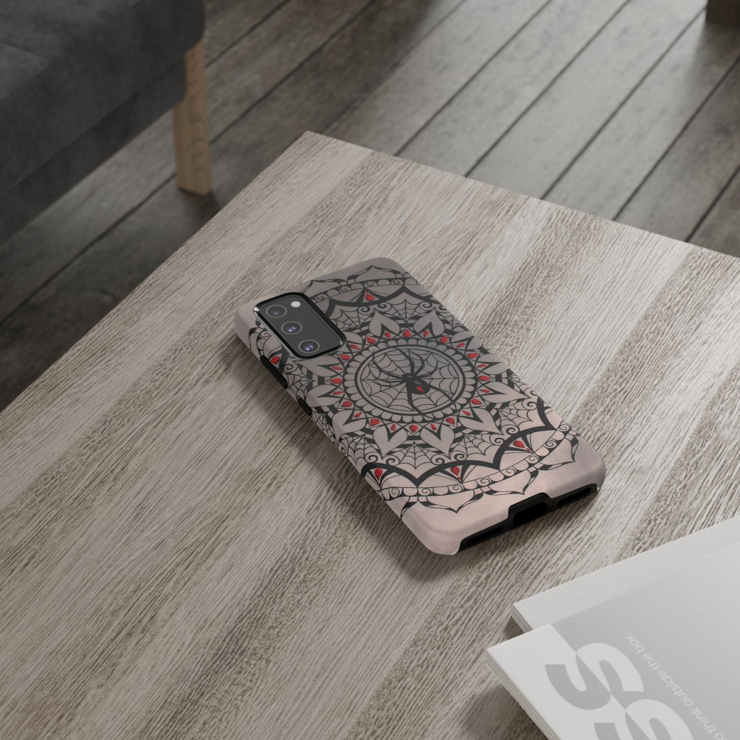 Mandala Spider Tough Phone Case - Gothic Red & Black Protective Cover