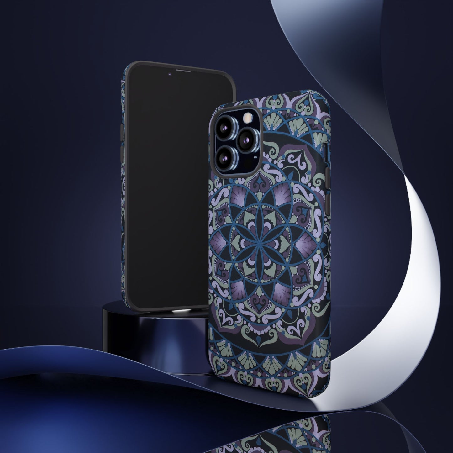 "Wisteria Bloom" Mandala Floral Tough Phone Case — Purple Blue Boho Protective Cover