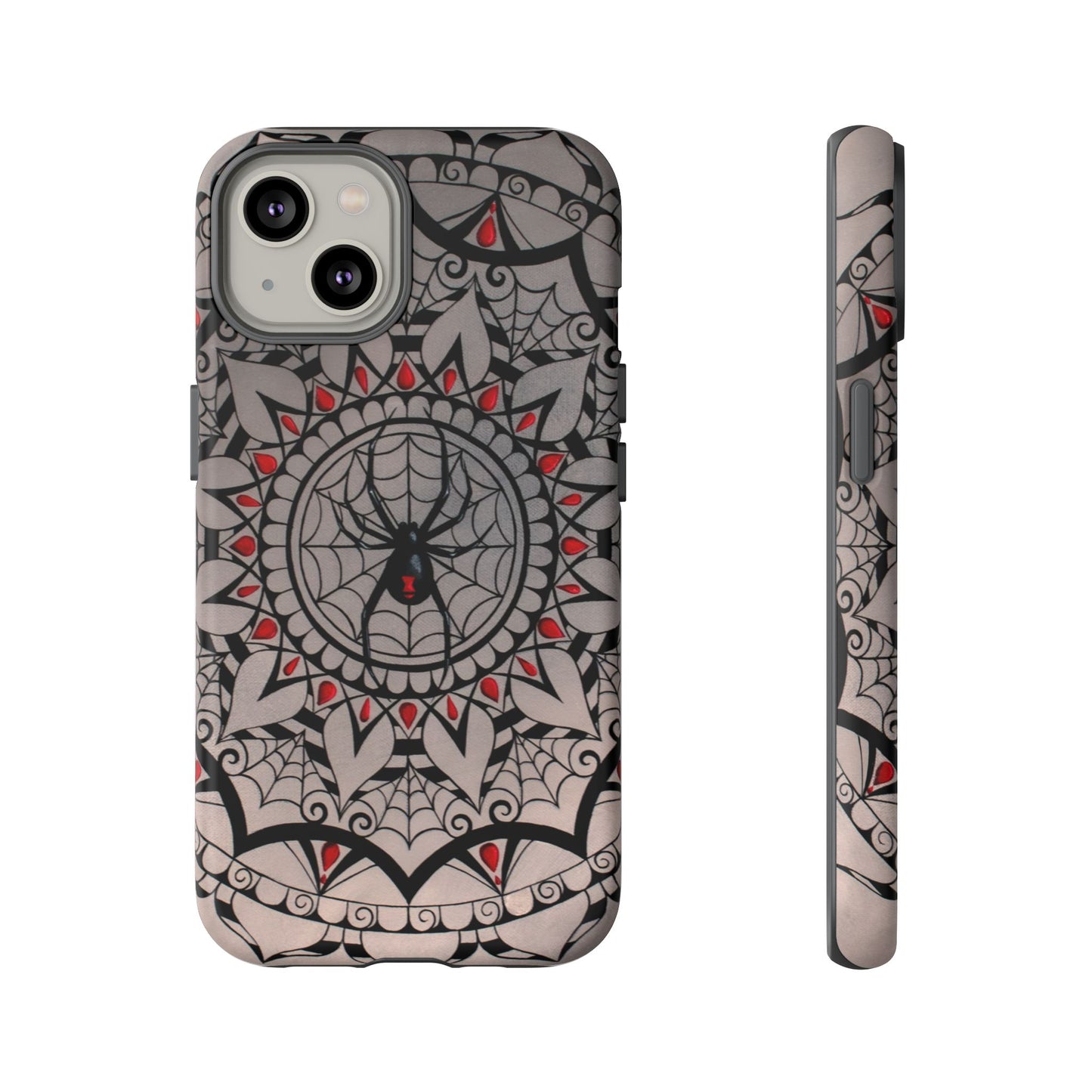 Mandala Spider Tough Phone Case - Gothic Red & Black Protective Cover