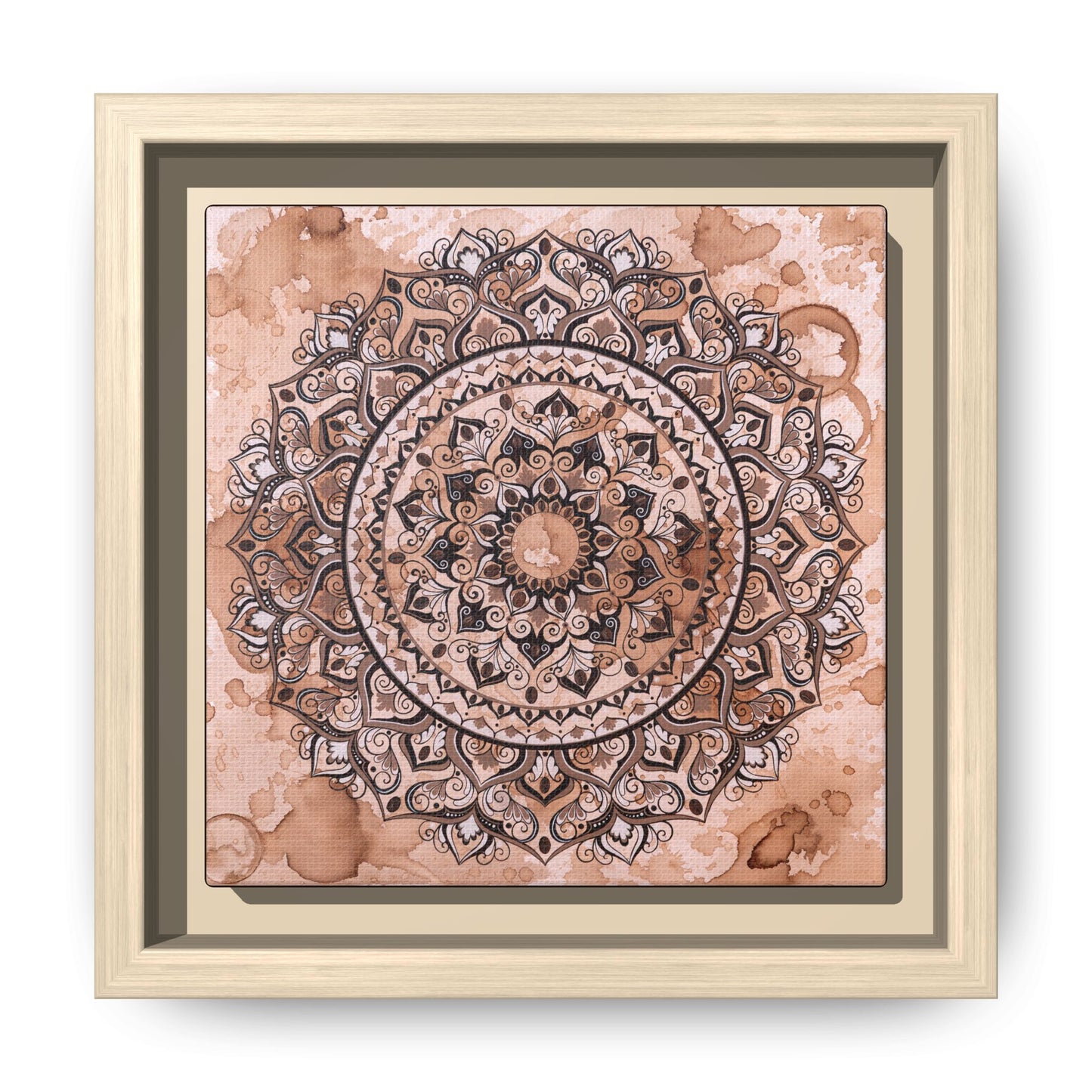 "Espresso Beans" Mandala Wall Art Canvas — Brown Watercolor Framed Print
