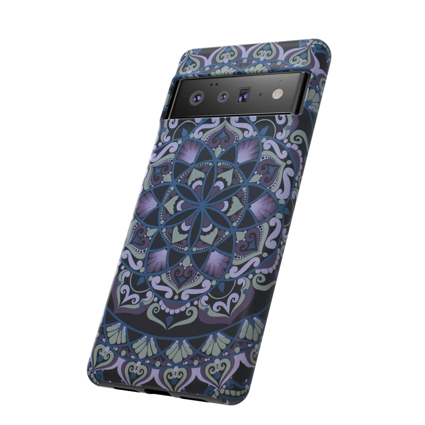 "Wisteria Bloom" Mandala Floral Tough Phone Case — Purple Blue Boho Protective Cover