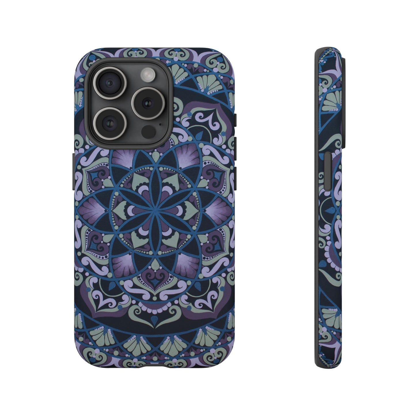 "Wisteria Bloom" Mandala Floral Tough Phone Case — Purple Blue Boho Protective Cover